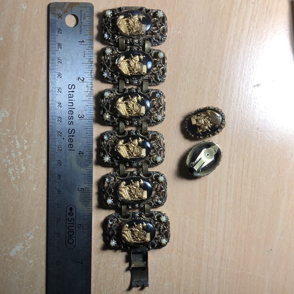 Vintage Intaglio Cabochon Link Bracelet/Earrings-Selro Selini?  Rickshaw - Picture 10 of 17